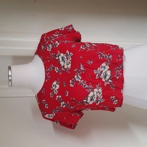 Red floral crop top